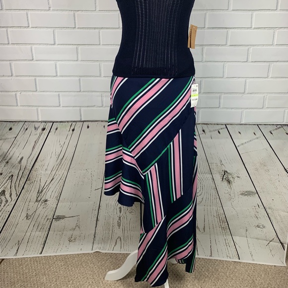 🔥BAR III🔥Striped Asymmetrical Maxi Skirt Navy Size 4 NWT - Picture 4 of 5